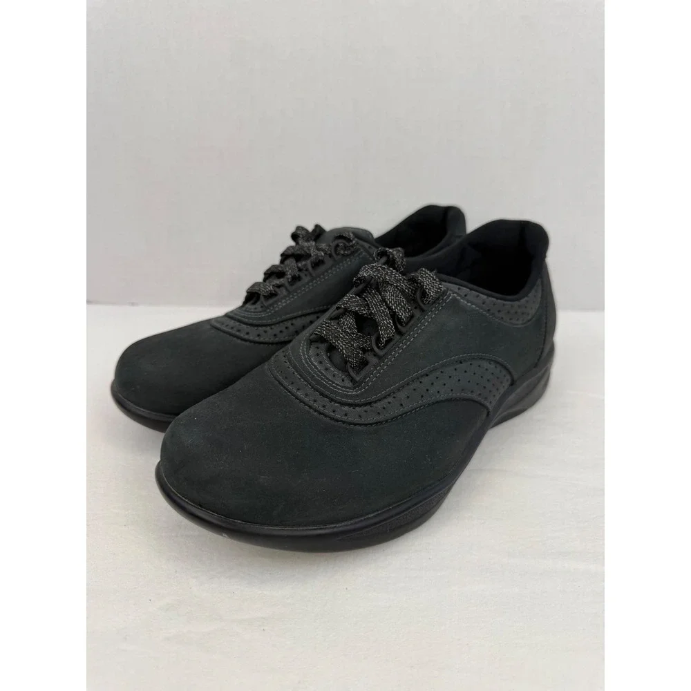 SAS Walk Easy Womens 8.5 WW Black Suede Leather Lace Up Comfort Walking Shoe USA